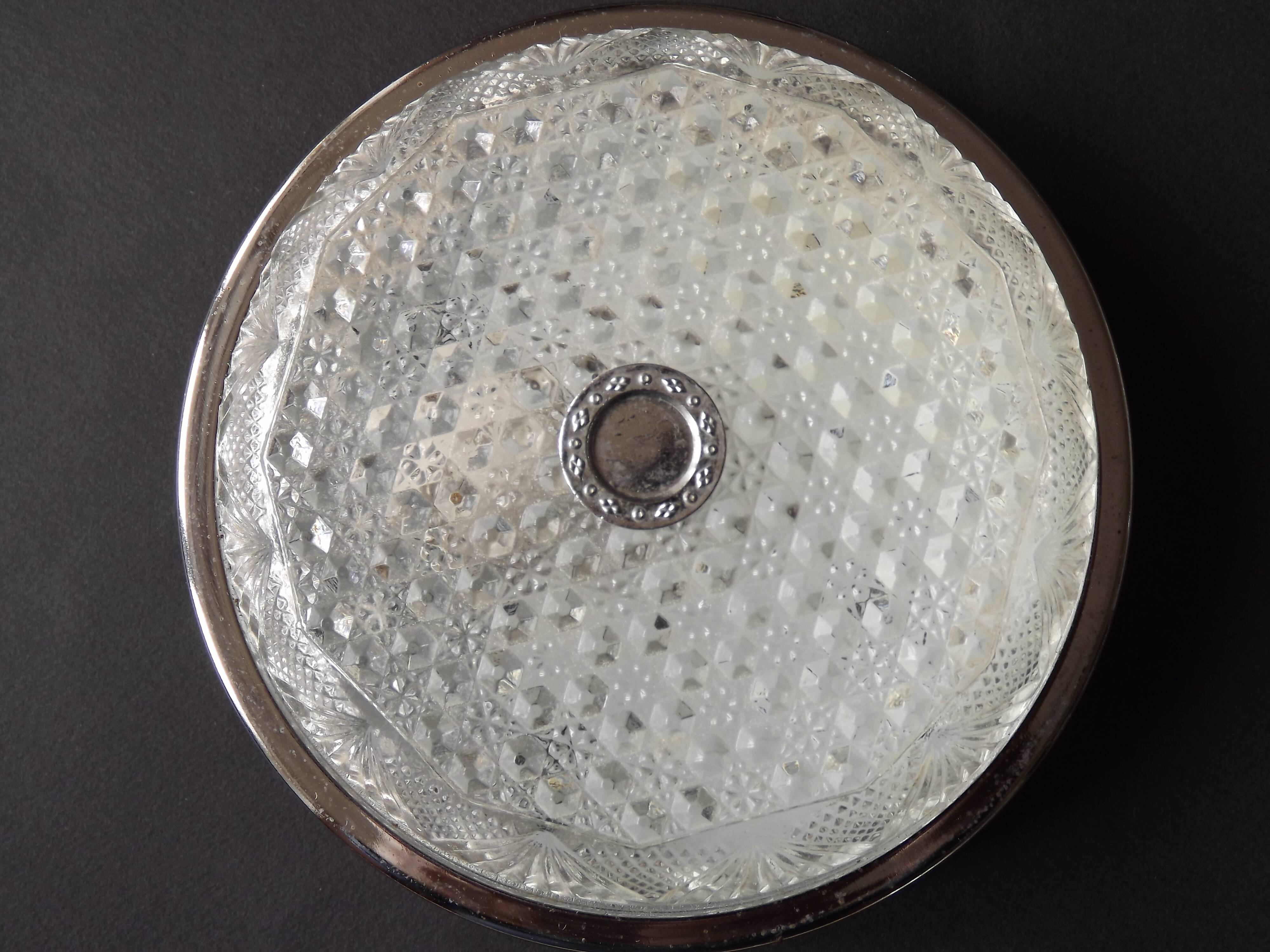 Pair of French Vintage Semi-Flush Cut Glass and Silver Metal Wall Lights