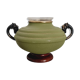Metal, wood, and engraved glass vase. Swedish grace, 1930s.