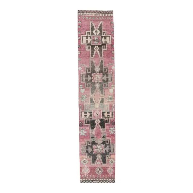 Vintage Pink Turkish Hand-Knotted Runner 75x342