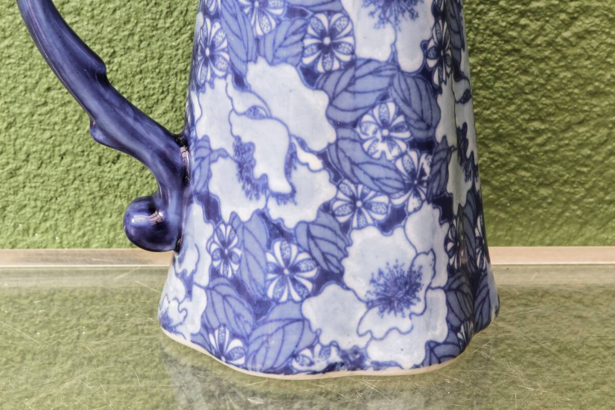 Fine English earthenware jug, cobalt blue decoration, Victoria Ware Ironstone.