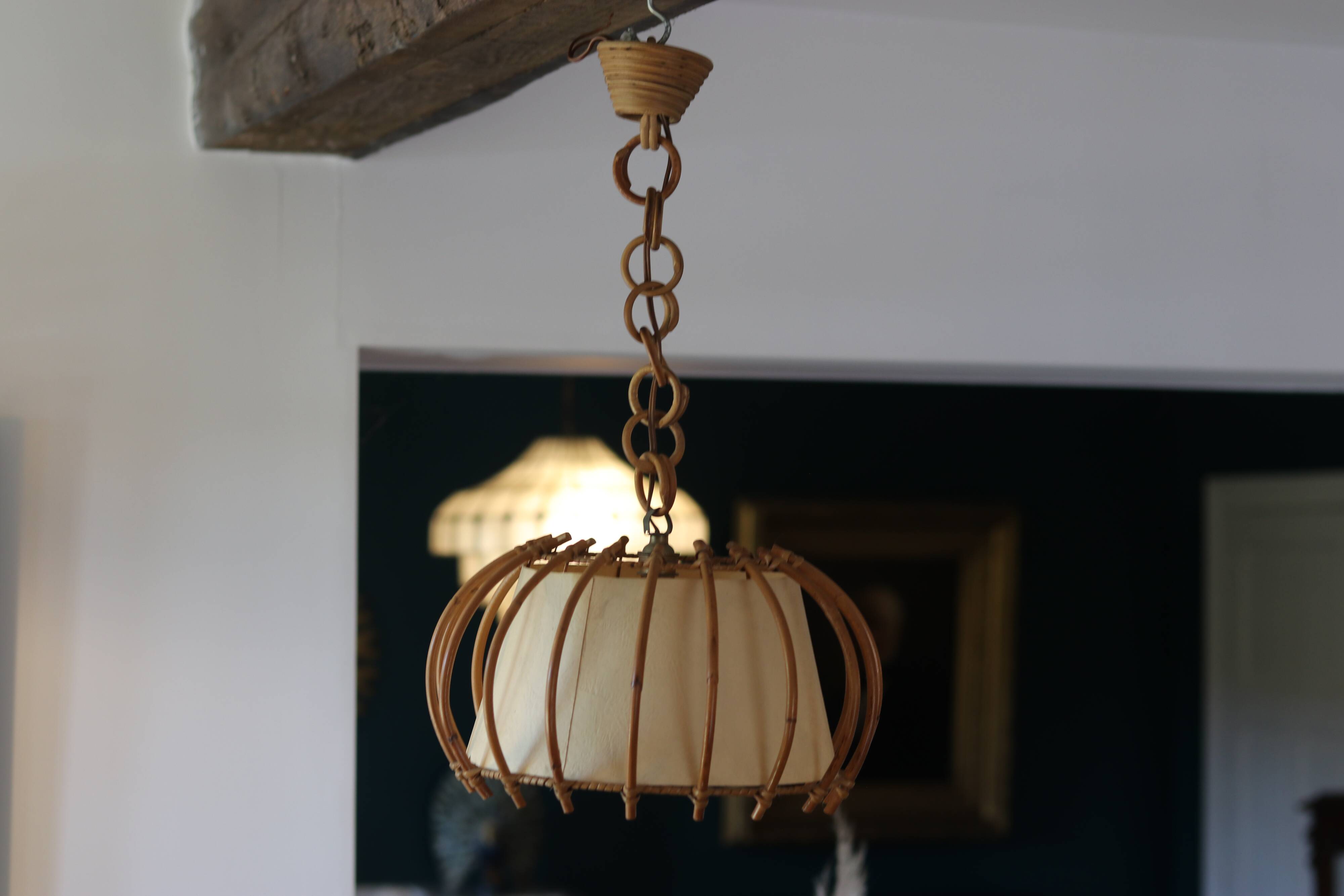 Vintage rattan and paper pendant light