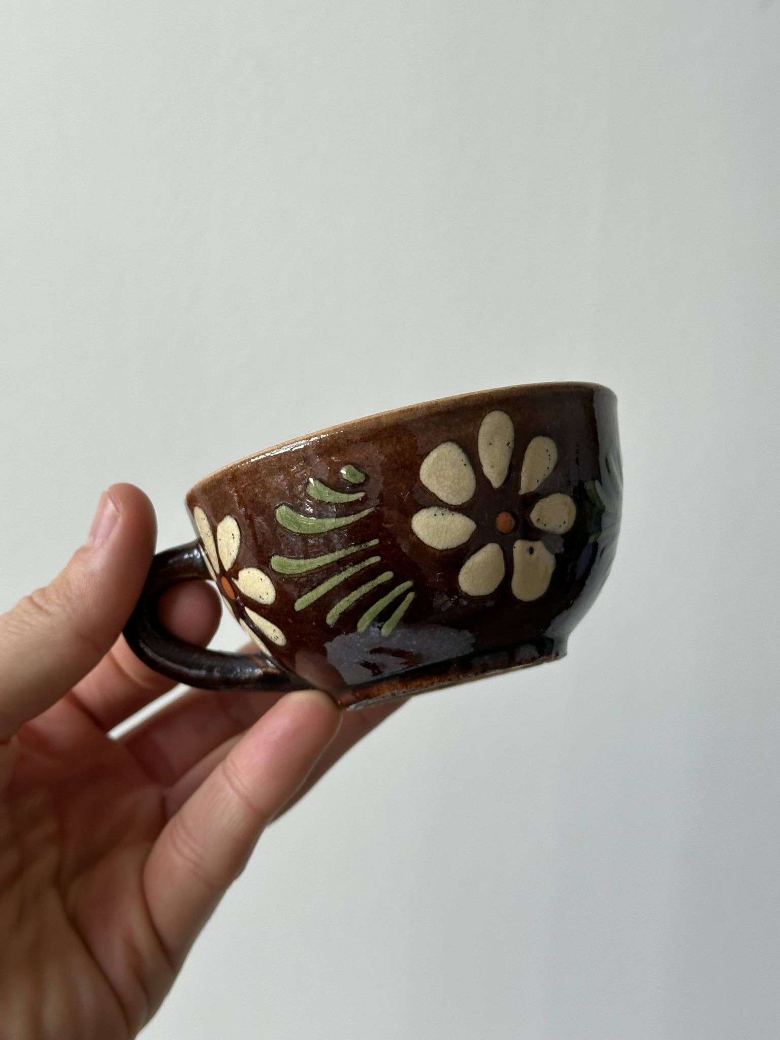 Lot of mismatched Alsatian pottery coffee cups