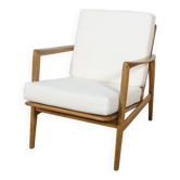 Fauteuil en bois et tissu écru, modèle 300-139 de Swarzędzka Factory, Pologne 1960
