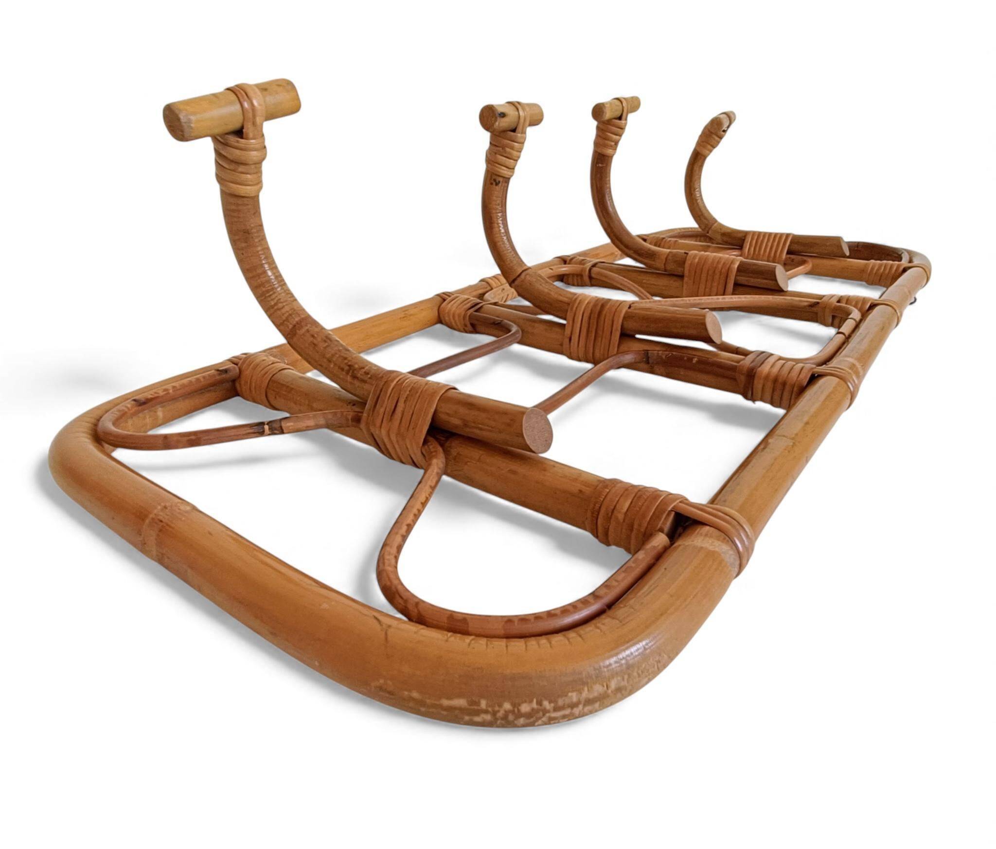 Mid-Century Extra-Large Bamboo & Rattan Coat Rack, Tito Agnoli Style
