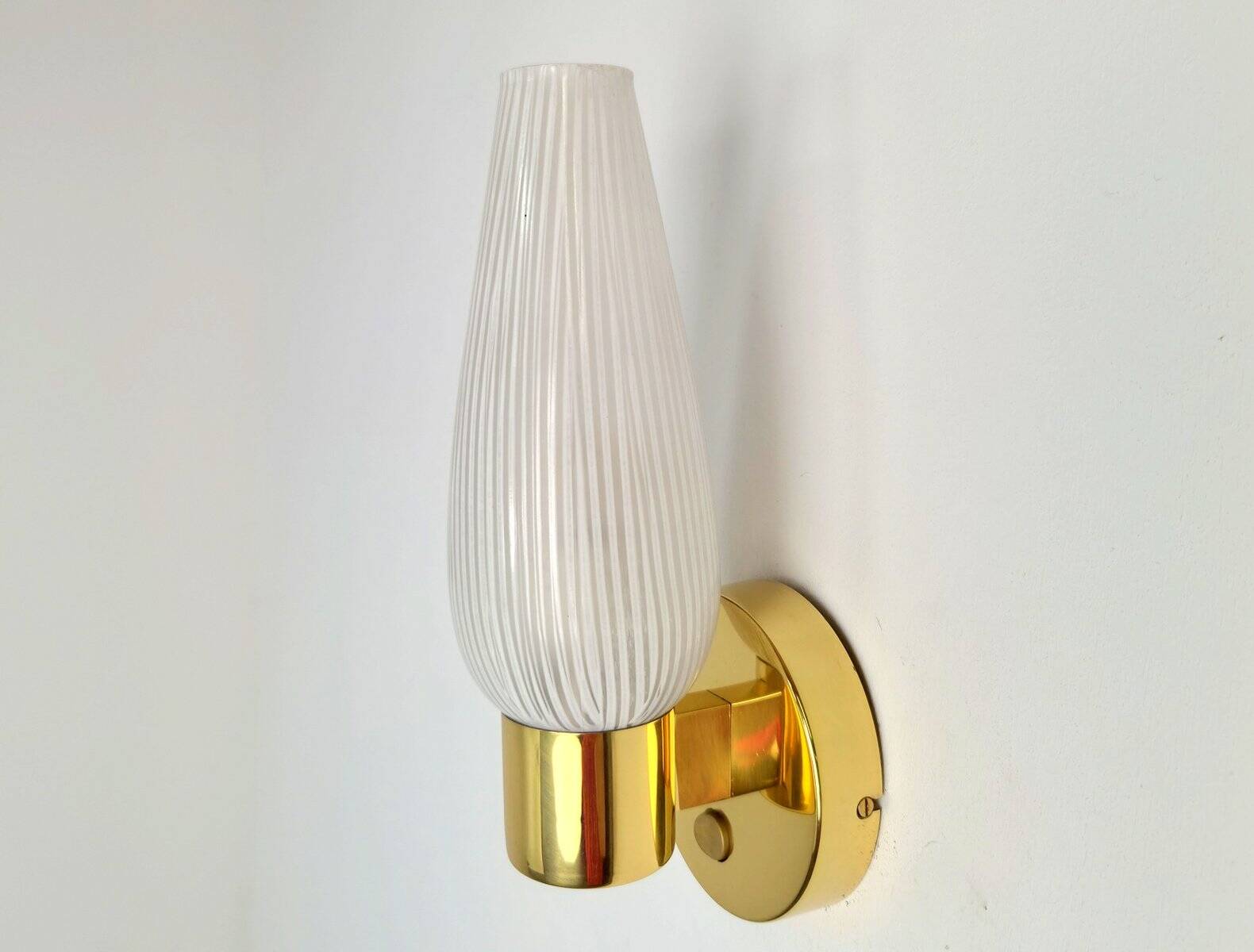 Mid-Century Swedish Wall Lamps in Brass and Glass, 1970, Set of 2