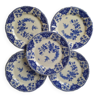 Assiettes plates anciennes x5 de la manufacture française de GIEN. Collection Delft. Vintage.