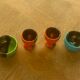Set of two coquetiers and two caquelons in vintage 1950 two-tone ceramic