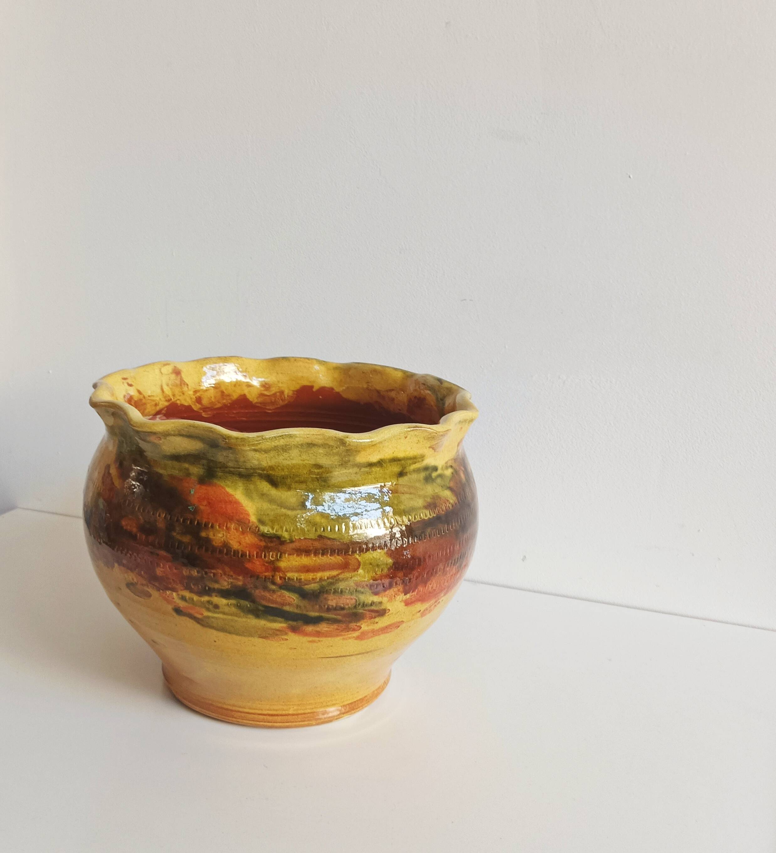 Pot de fleurs cache-pot terre cuite vernissée