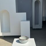 Small white glazed ceramic bowl black edges