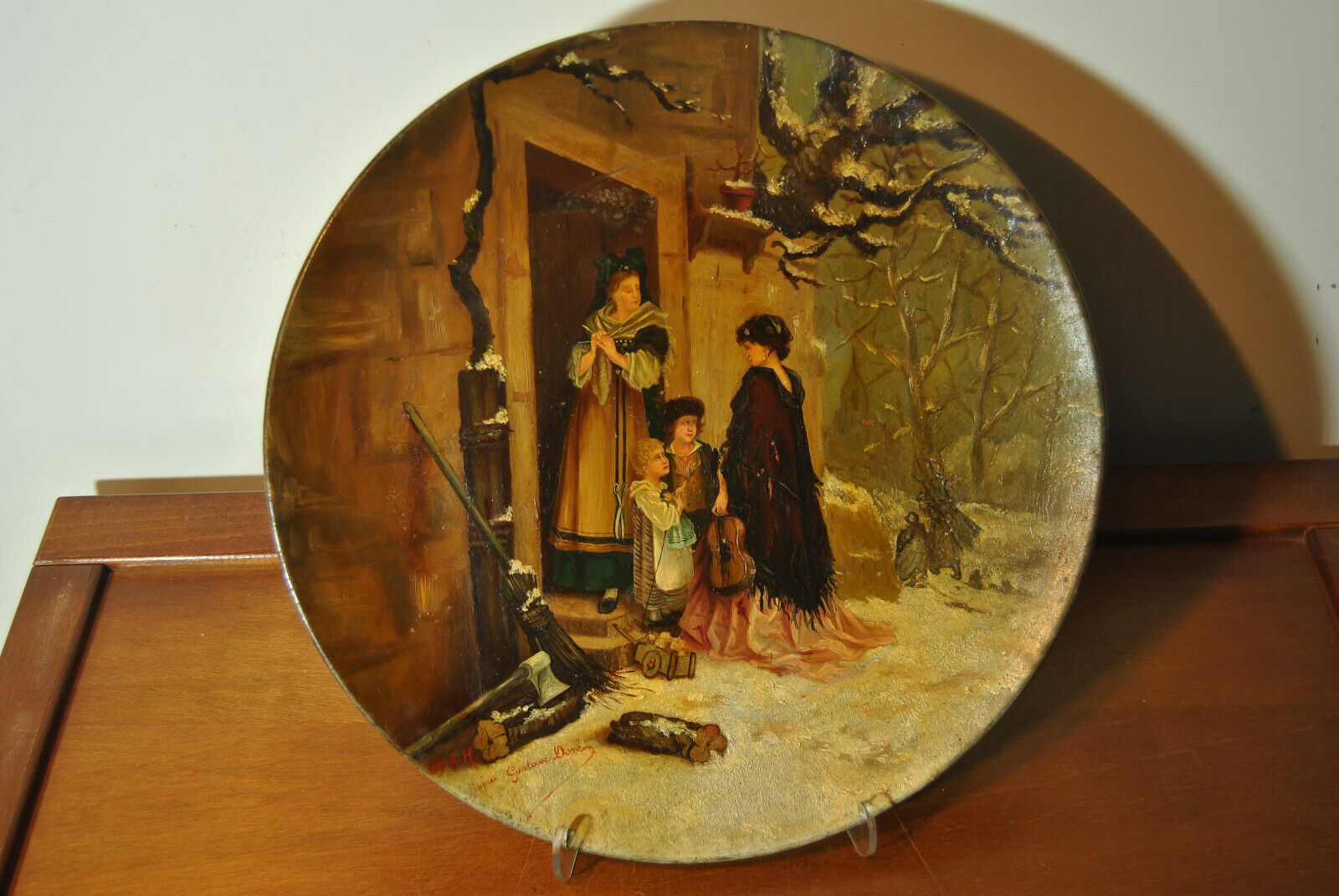Alsatian terracotta dish painted decorative 19th century