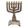 Ménorah/Chandelier Hébraïque à 7 bras. Symboles 12 tribus d Israël. Insciption Jérusalem/Shalom, gravé Israël. En laiton sur socle marbre