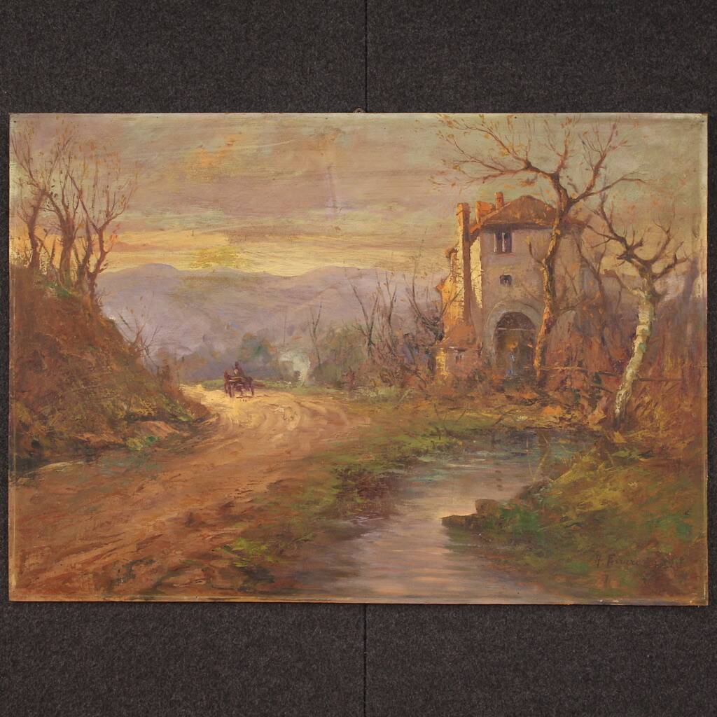 Italian landscape painting signed B. Ferrari from the 30s