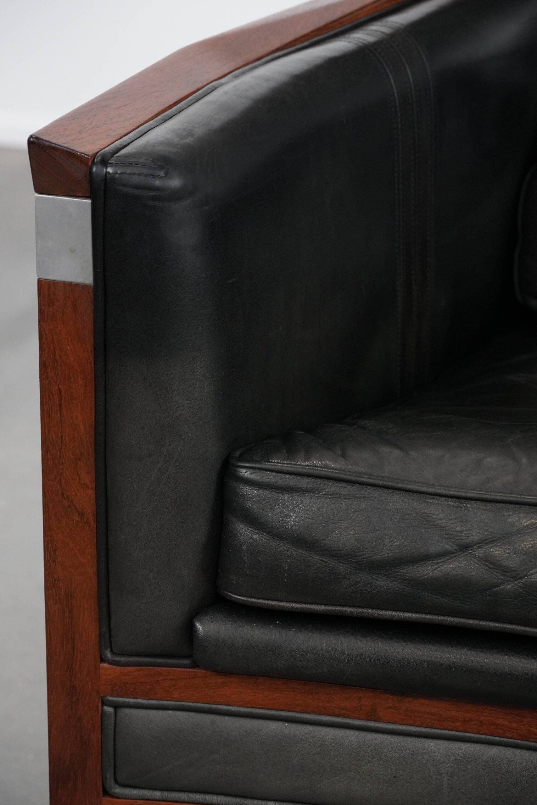Black cow leather armchair in Art Deco design