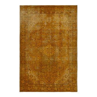 Handmade oriental decorative 1980s 185 cm x 270 cm yellow wool carpet