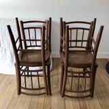 set of 4 bistro chairs in turned wood and canework stamped early 20th century