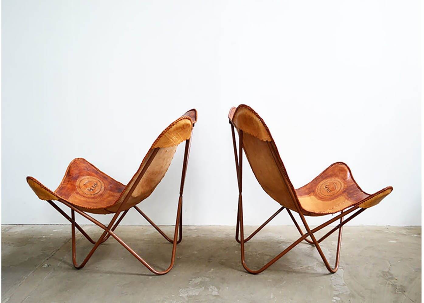Vintage Leather Butterfly Chairs, Set of 2