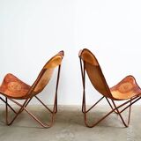 Vintage Leather Butterfly Chairs, Set of 2