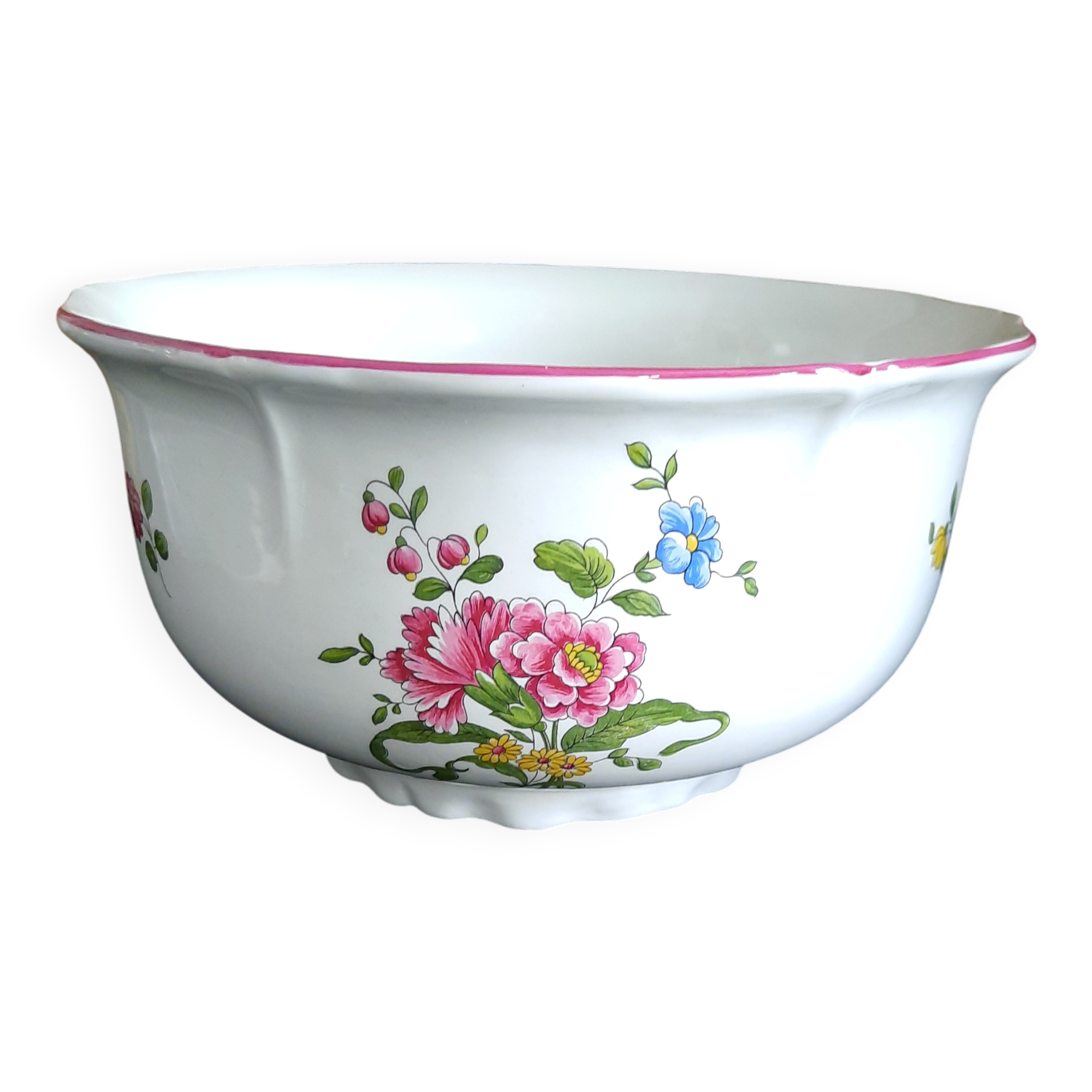 Ceramic salad bowl Old Saint-Amand – floral decoration – very good condition