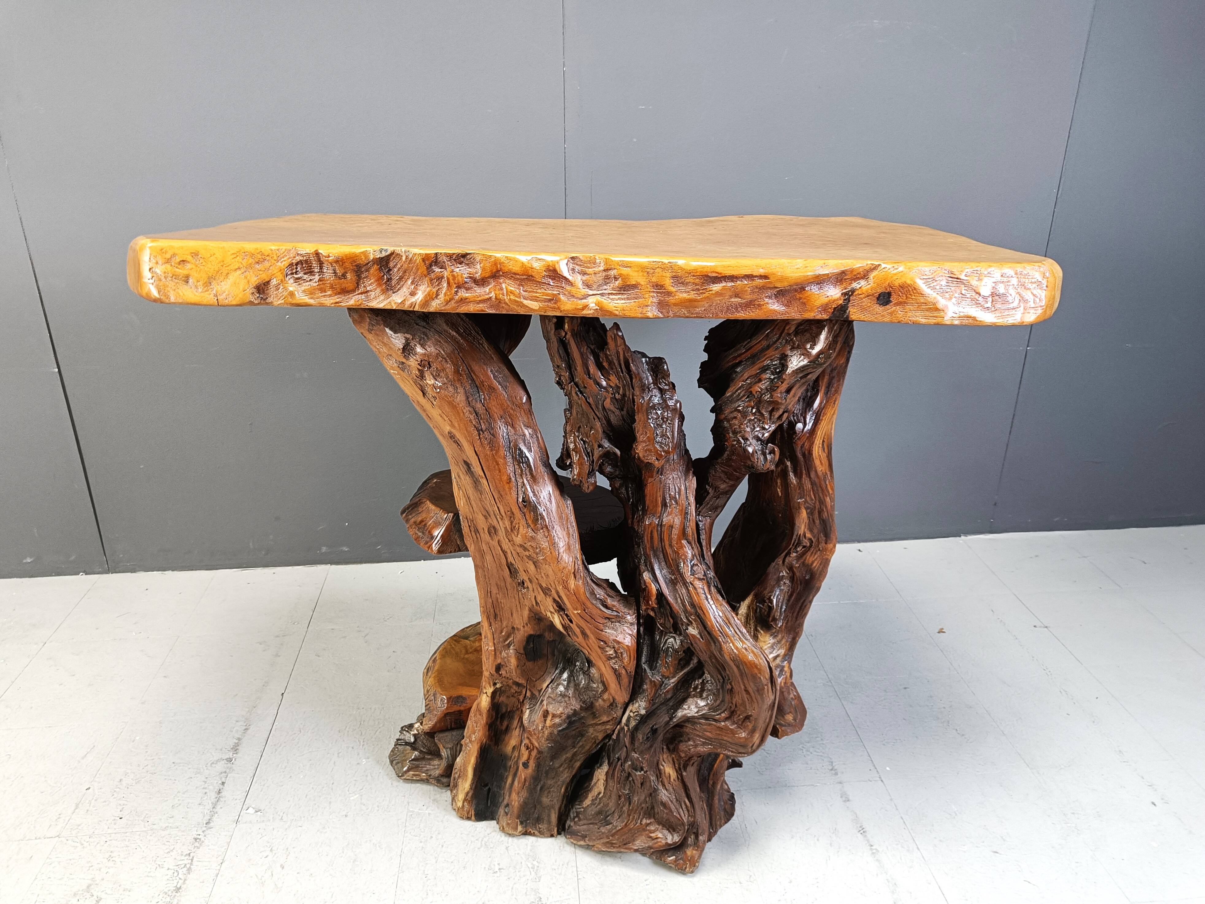 Travail Populaire Burl Root Wood Console, Italy, 1960s