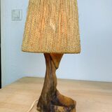 Lampe brutaliste bois d'olivier et corde style organique