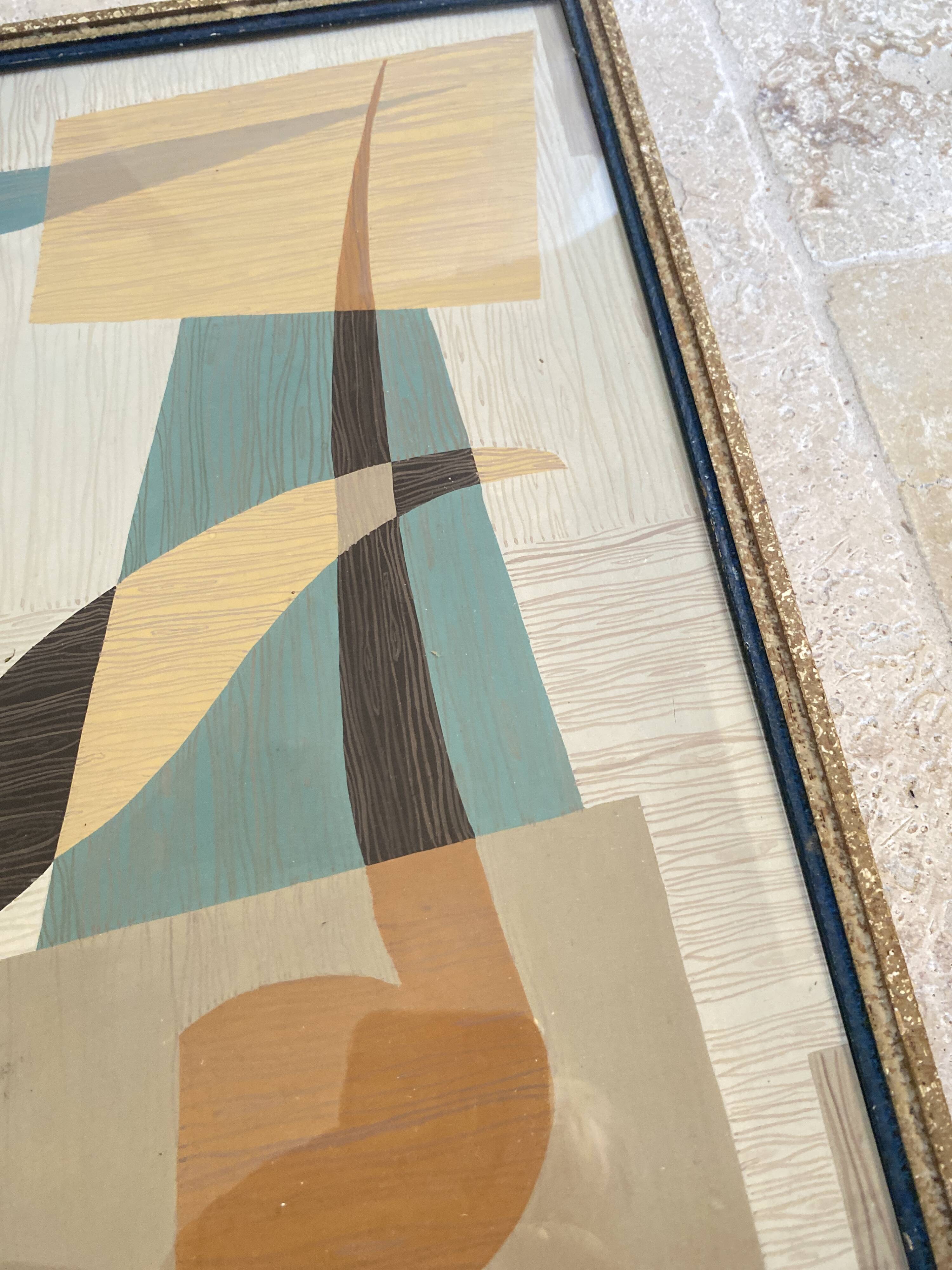 Gouache illustration on paper, glass frame