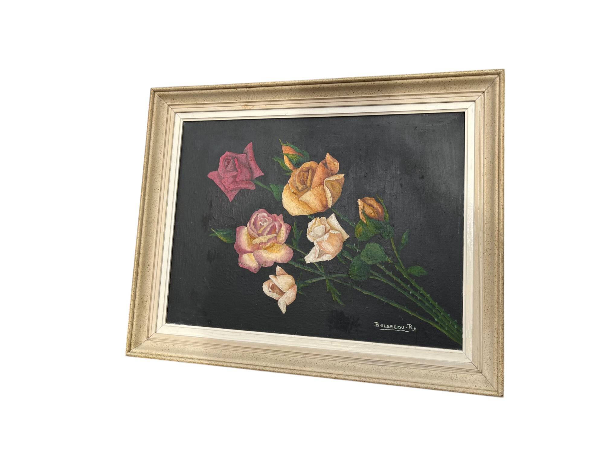 Large painting Still life with roses by Bousseau R.