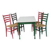 B&B Italy Wicker Chairs Table Colorful Mid-Century Design 60s 70s, Set of 5