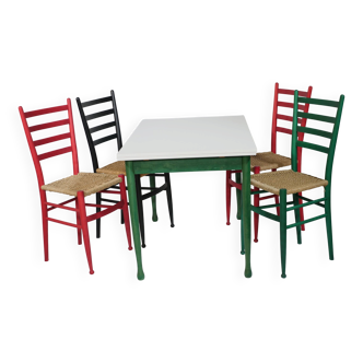 B&B Italy Wicker Chairs Table Colorful Mid-Century Design 60s 70s, Set of 5