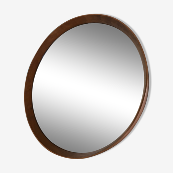 Round mirror with solid wooden frame