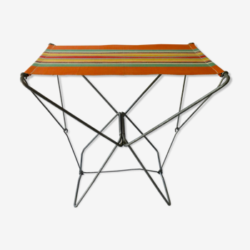 Tabouret pliant en métal et toile rayée, années 70