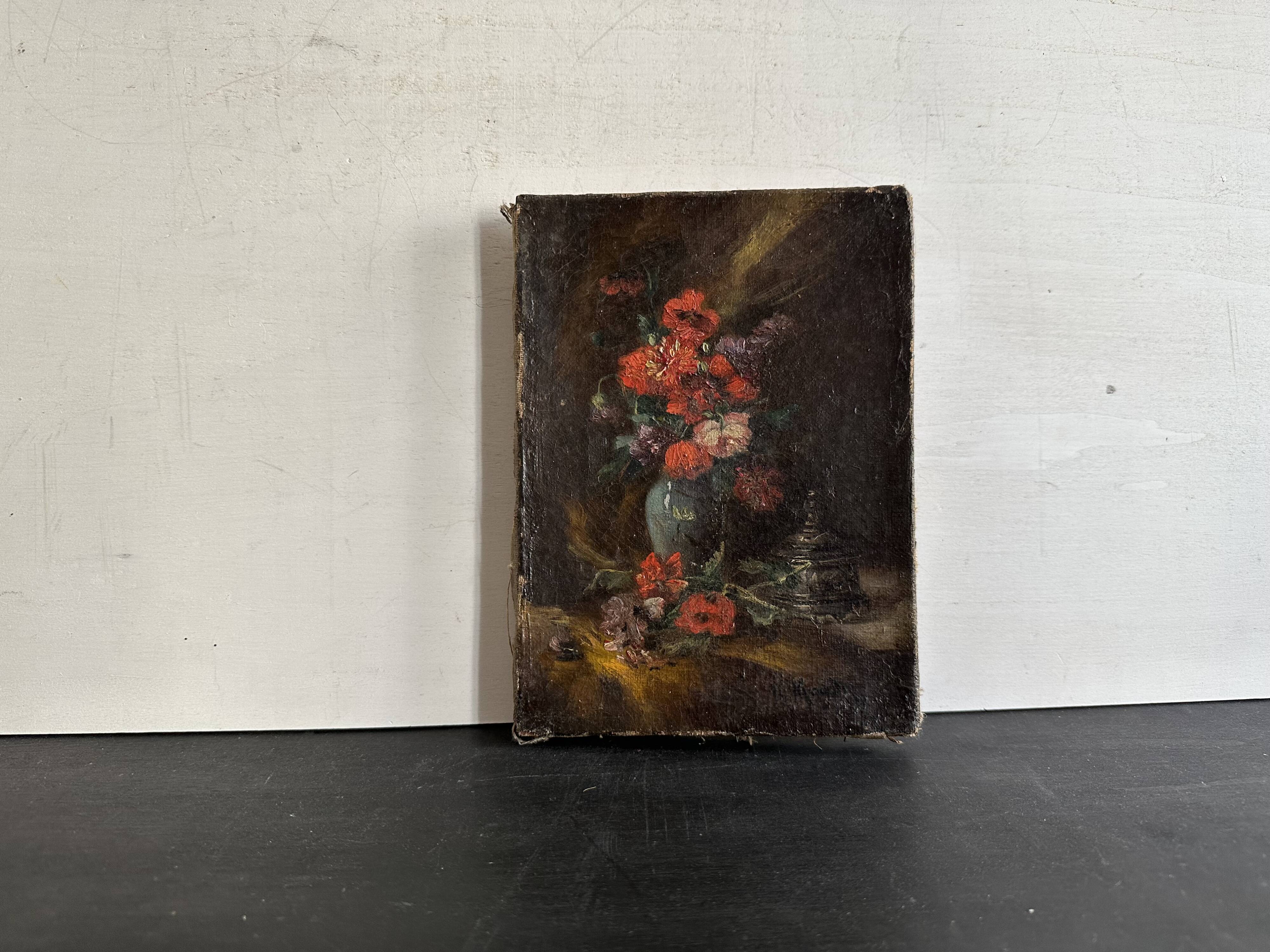 Miniature still life, oil painting signed from the 19th century, French school.