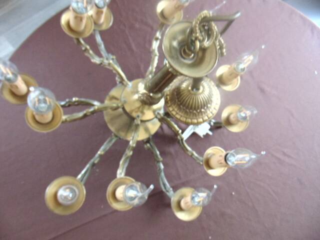 Antique chandelier in bronze and brass – 80 cm – multi-light – electricity