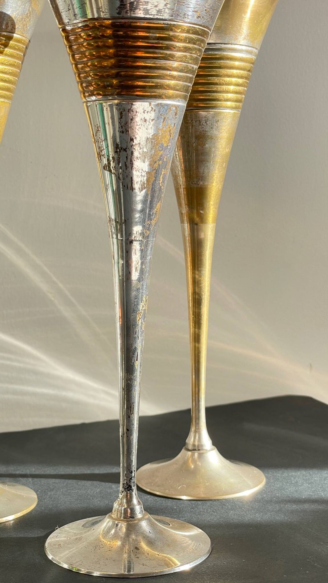 6 Flutes Champagne Laiton Argenté Vintage