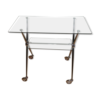 Glass serving trolley with double trays 1970