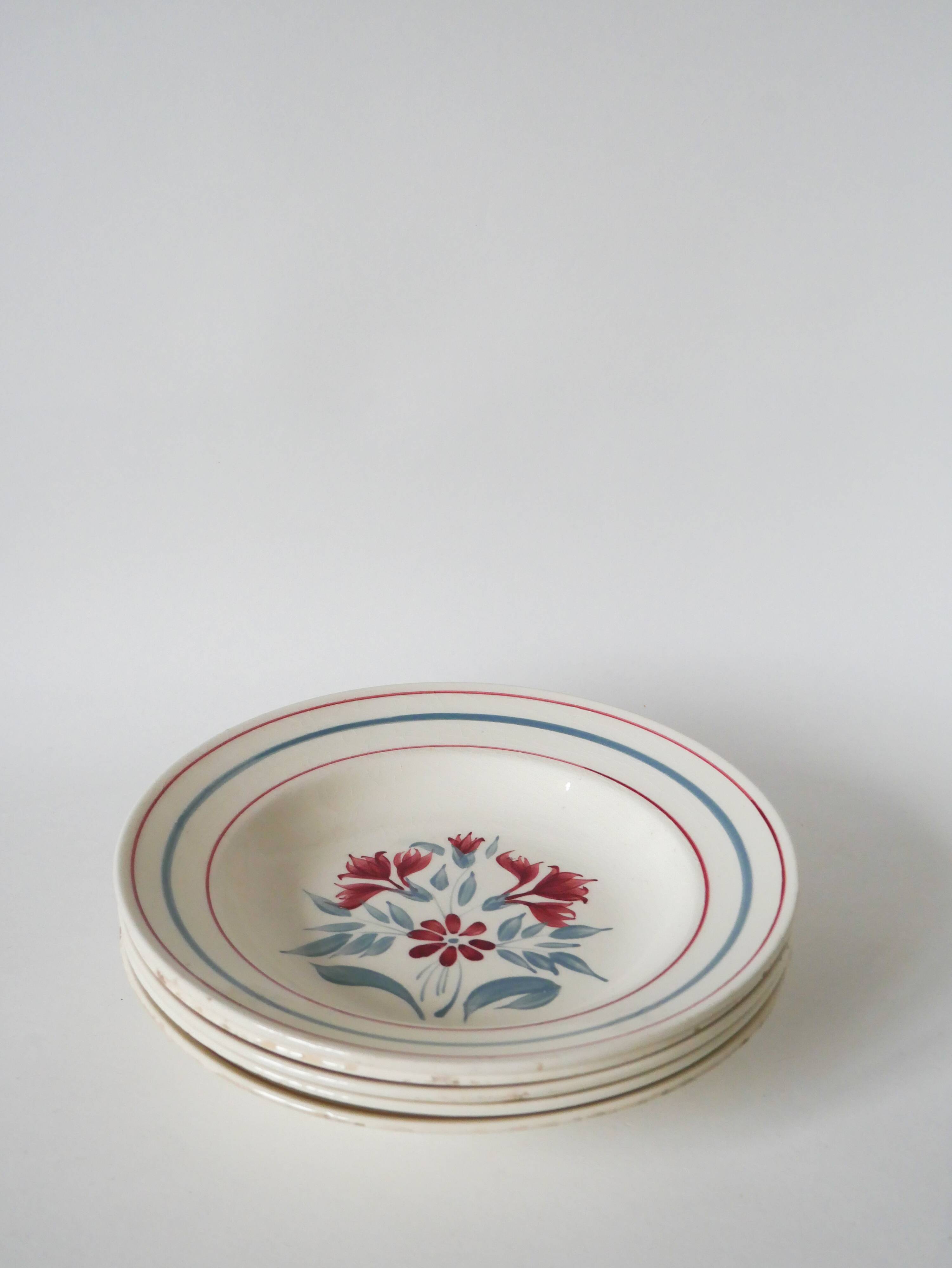 Lot of 5 Lunéville soup plates, Herblay model, 1950