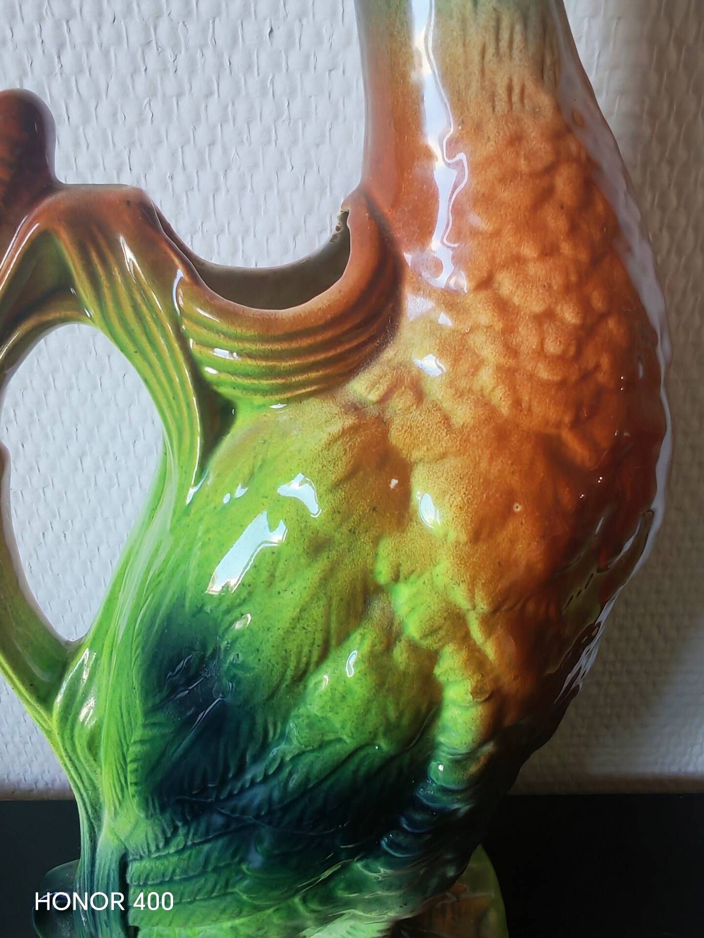 Pair of duck and rooster jugs in St Clément barbotine vintage