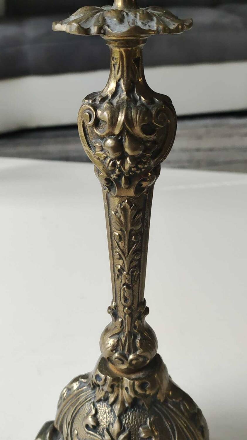 Pair of Antique Flambeaux Candlesticks/Baroque Style, Rocaille. In gilded bronze. 19th century