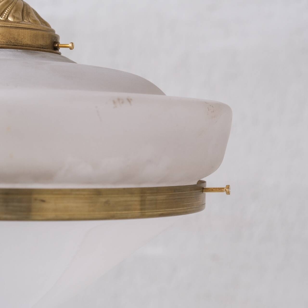 Two Tone Mid-Century French Brass and Glass Pendant Light (5 available)