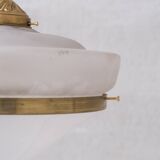 Two Tone Mid-Century French Brass and Glass Pendant Light (5 available)