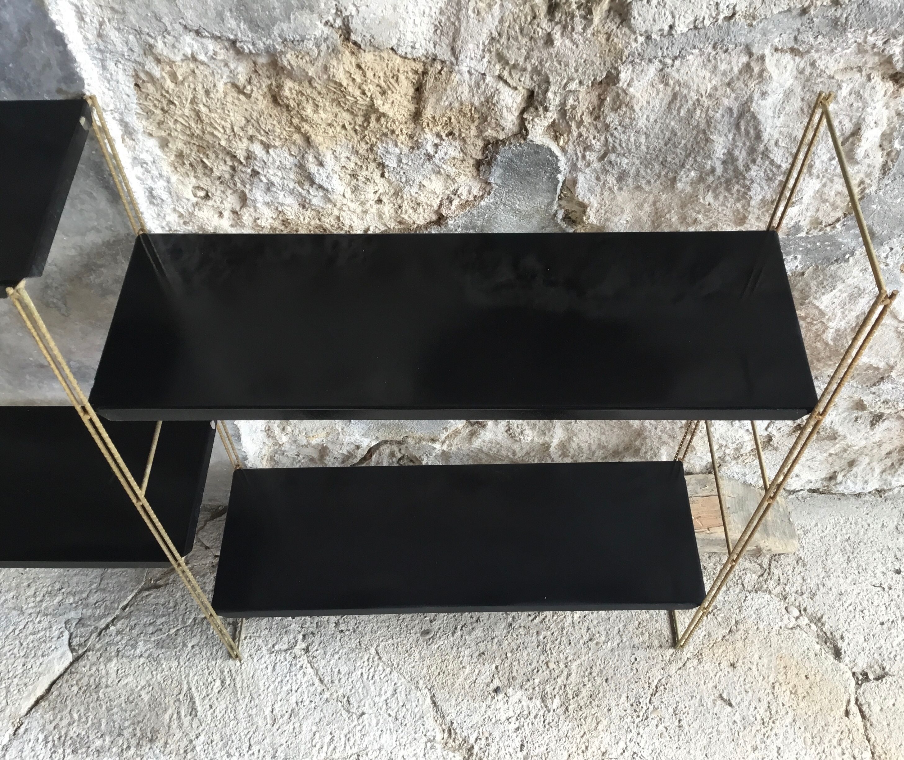 Set of modular String shelves - black and gold metal - 1960