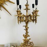 Pair of gilded bronze candlesticks, marble bases.