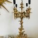 Pair of gilt bronze chandeliers, marble bases.