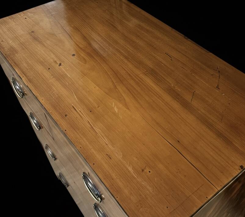 George III English Commode in Mahogany and Burl, Stretcher Feet – 19th Century