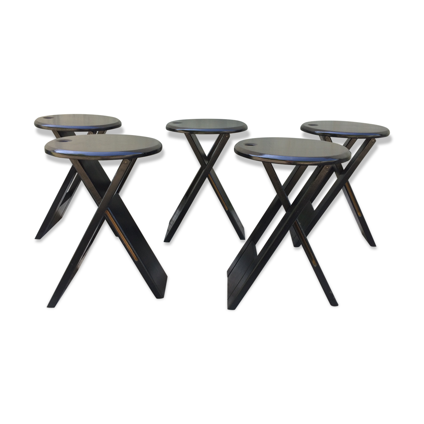 Set of 5 folding Suzy stools by Adrian Reed, black