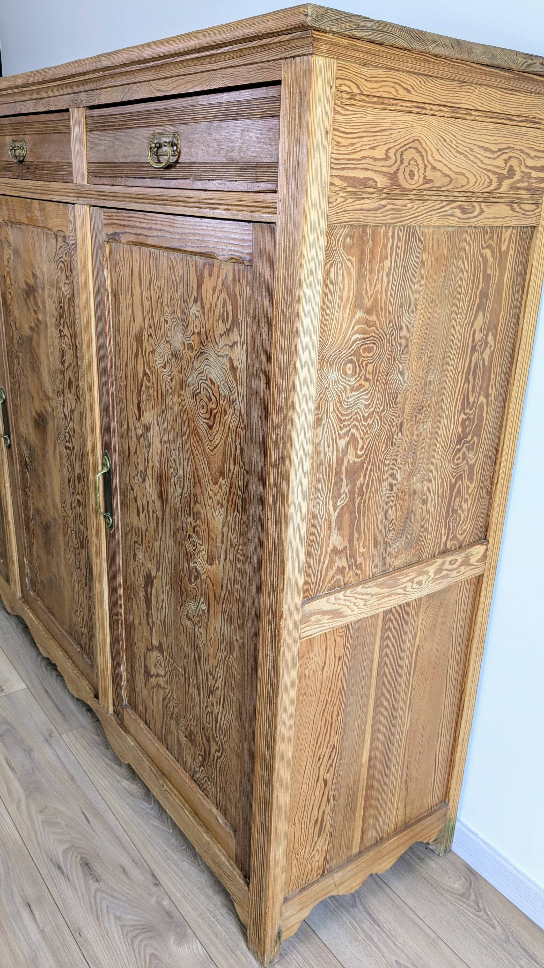 Large solid pitch pine sideboard, 206 x H150 cm, unique piece