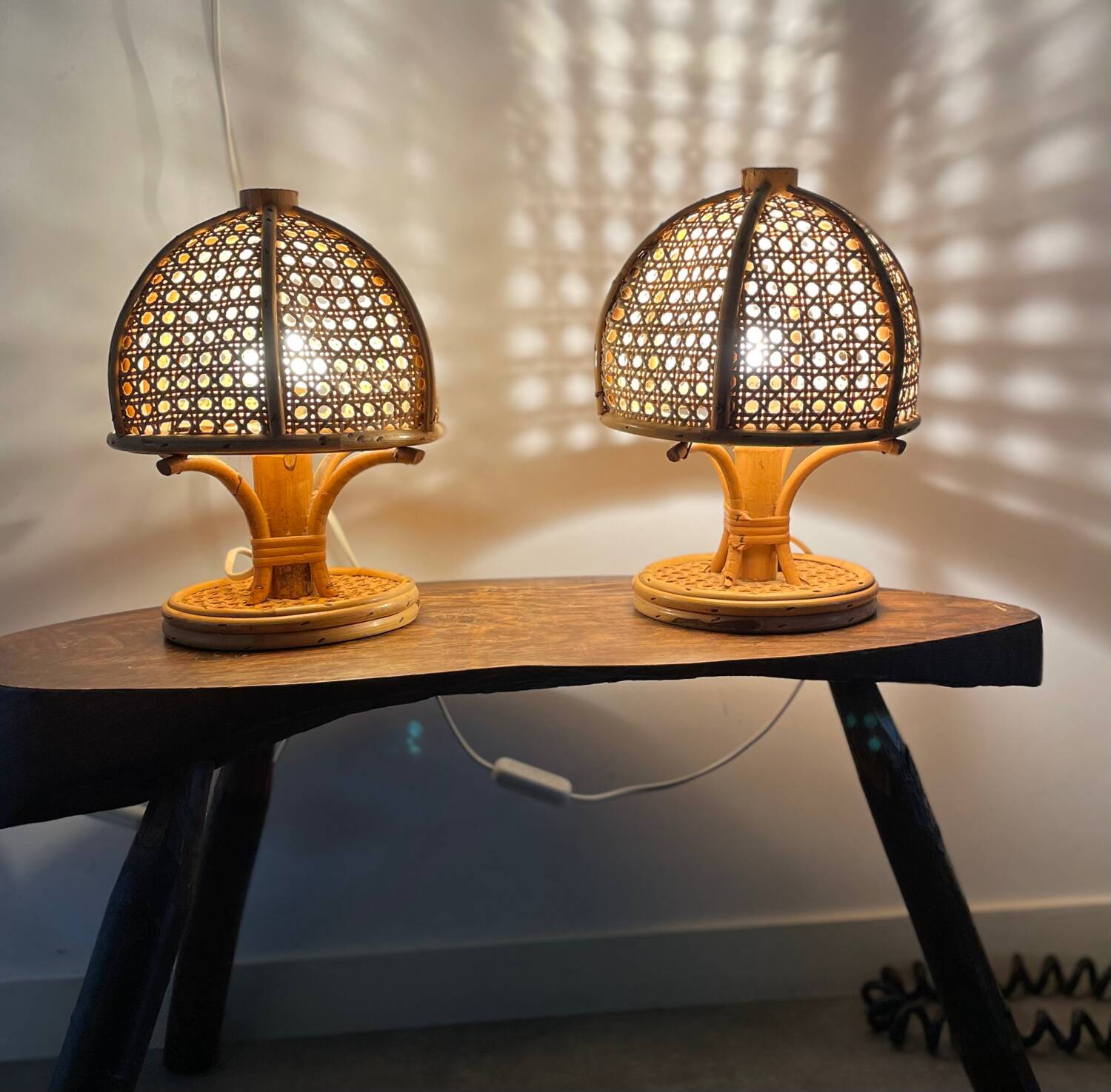 Pair of Italian rattan lamps
