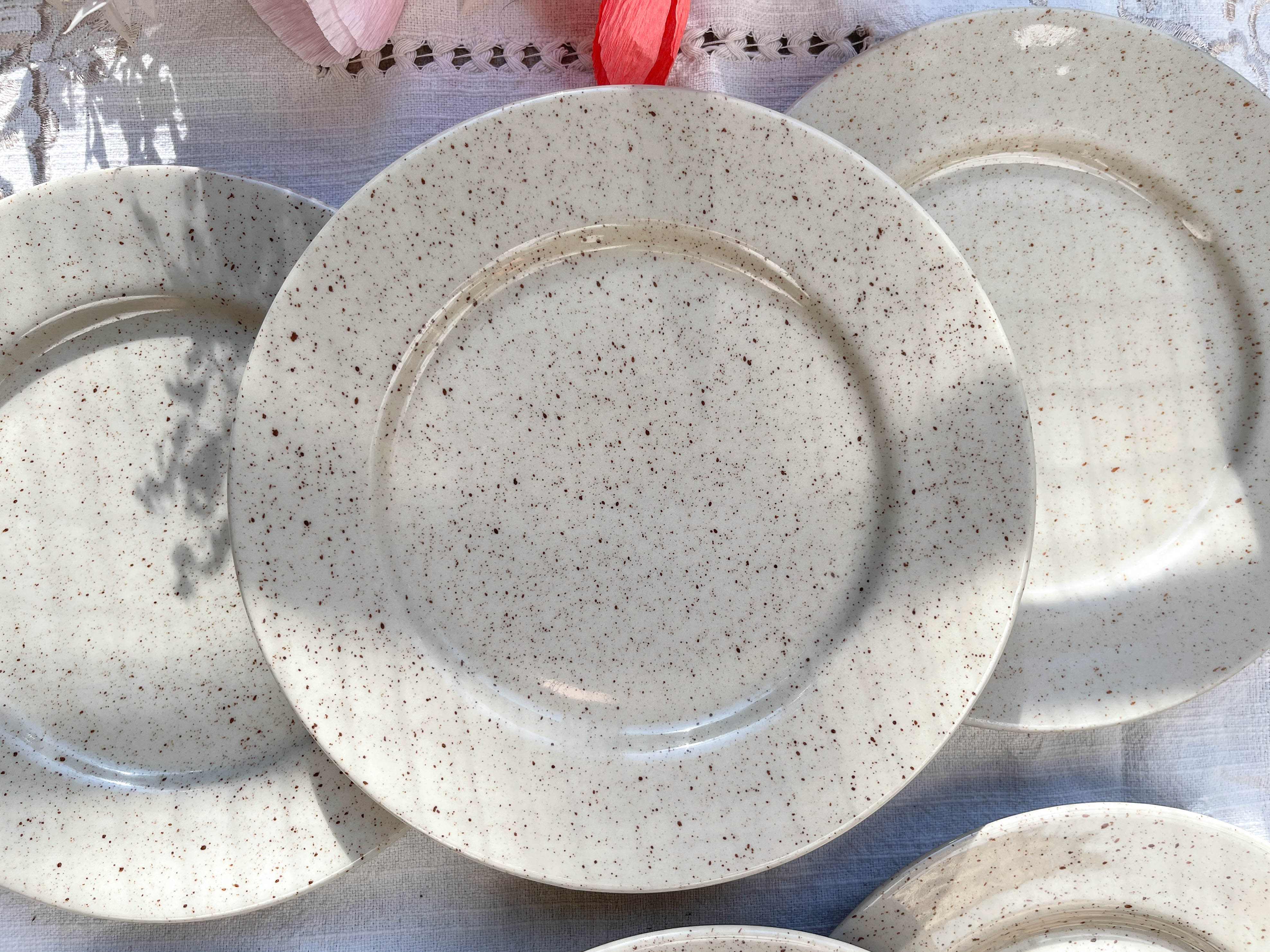 Set of 6 speckled grey stoneware plates 1970