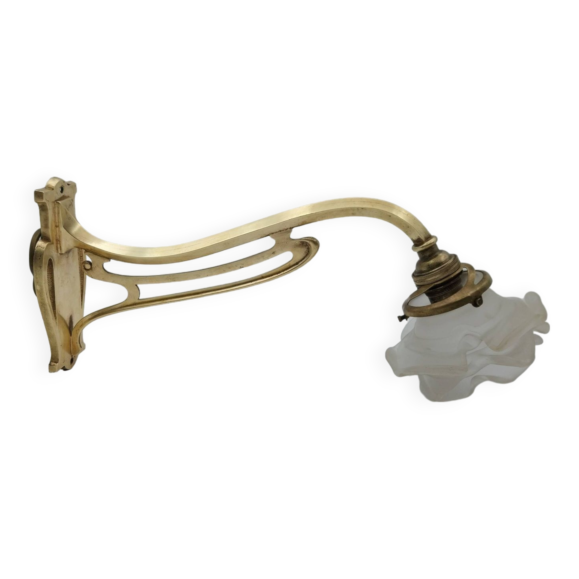 Art Nouveau bronze wall lamp with its rose-shaped glass paste tulip