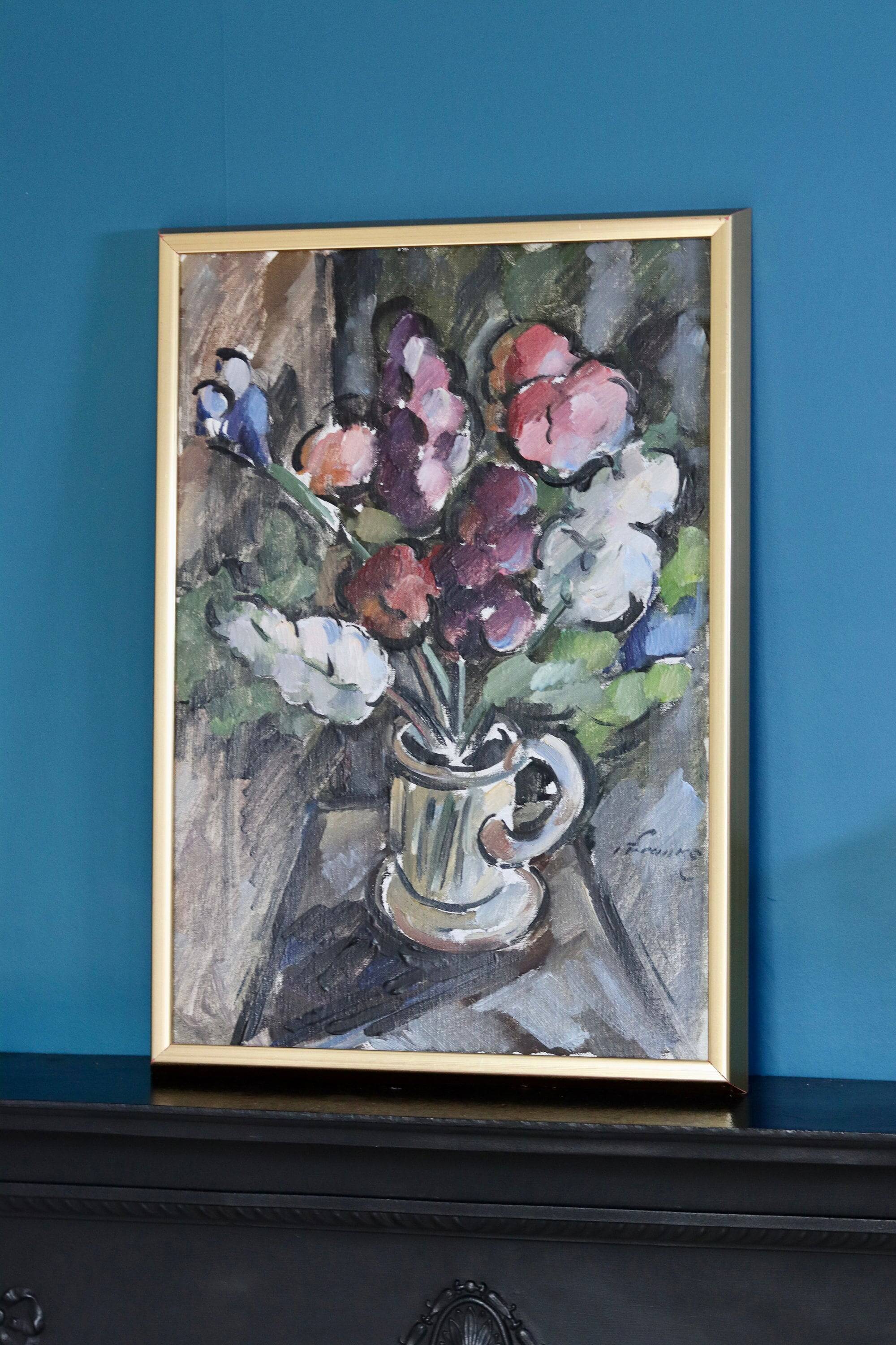 Original Swedish oil on canvas from the mid-century "Vase" by I Franke (1913-1999) - Framed