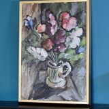 Huile sur toile originale suédoise du milieu du siècle "Vase" par I Franke (1913-1999) - Encadrée